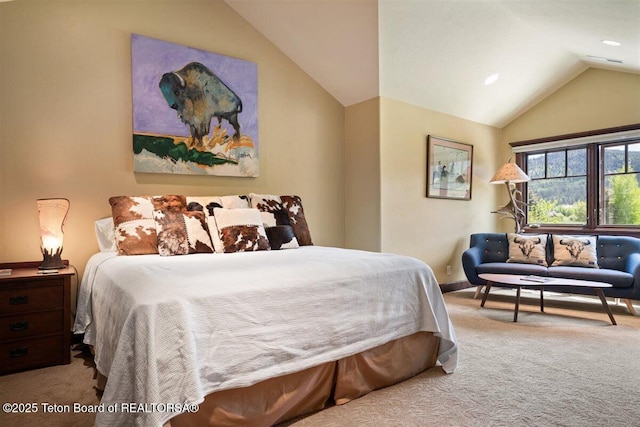 62 Hastings Dr, Victor, ID 83455 - carpeted bedroom featuring vaulted ceiling, baseboards, and recessed lighting