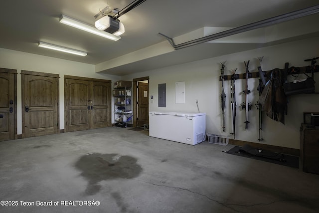 88 Blackfoot Trl, Victor, ID 83455 - garage featuring a garage door opener, electric panel, and refrigerator