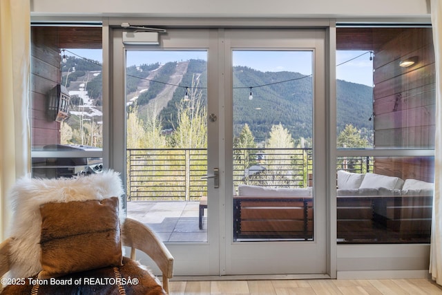 150 W Simpson Ave Unit 405, Jackson, WY 83011 - doorway with a mountain view and wood finished floors