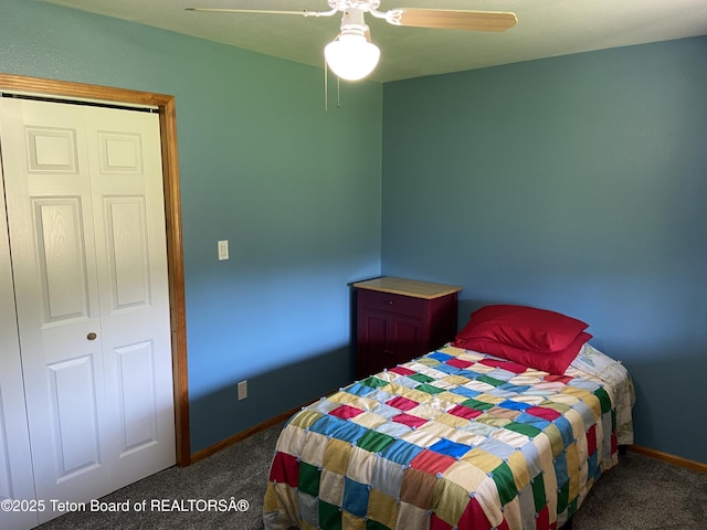 522 El Clark Ln, Smoot, WY 83126 - bedroom with dark carpet and a ceiling fan