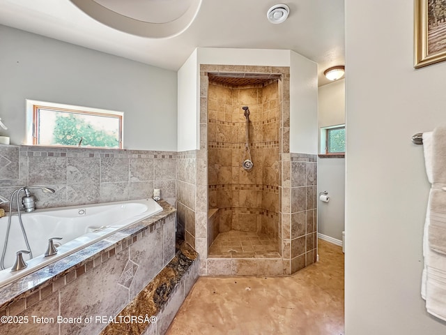 33 Wagon Rut Ln, Auburn, WY 83111 - bathroom featuring a jetted tub, tiled shower, baseboards, and toilet