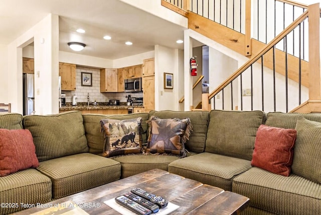 371 Snow King Loop, Jackson, WY 83001 - living area with recessed lighting and stairway