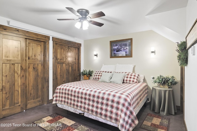 444 Riverview Dr, Alpine, WY 83128 - bedroom featuring two closets and a ceiling fan