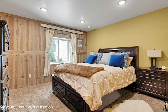 57 Lynx Trl, Alpine, WY 83128 - carpeted bedroom featuring recessed lighting and wooden walls
