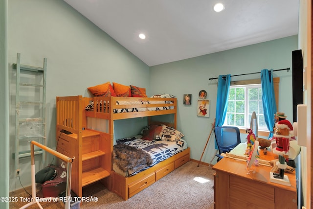 57 Lynx Trl, Alpine, WY 83128 - carpeted bedroom with recessed lighting, baseboards, and lofted ceiling