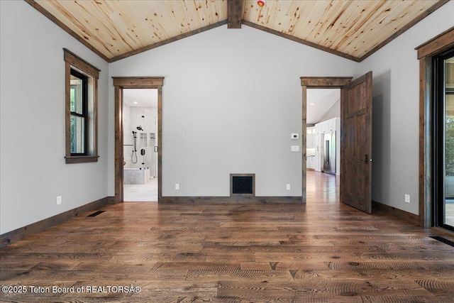 5727 Forest Ridge Rd, Victor, ID 83455 - unfurnished room with vaulted ceiling, wood finished floors, healthy amount of natural light, and wooden ceiling