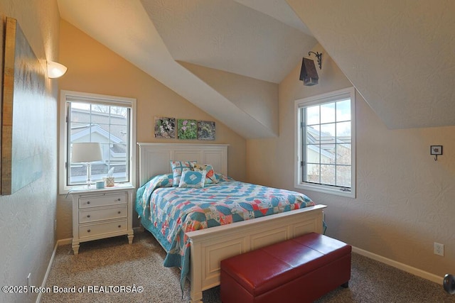165 Cobble Creek Ln, Driggs, ID 83422 - carpeted bedroom featuring baseboards, lofted ceiling, and multiple windows