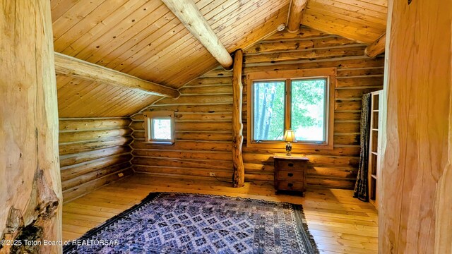 10559 Rammell Mountain Rd, Tetonia, ID 83452 - additional living space featuring wood-type flooring, plenty of natural light, wooden ceiling, and log walls