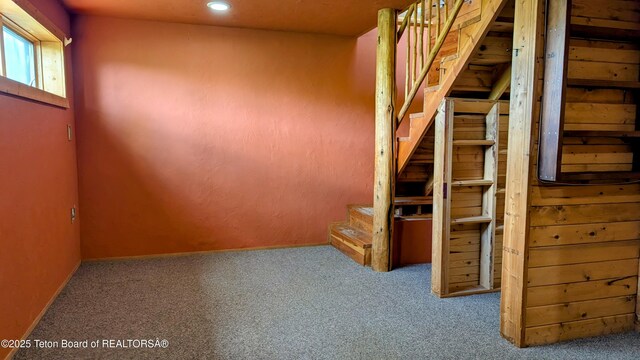 10559 Rammell Mountain Rd, Tetonia, ID 83452 - below grade area with stairs, carpet flooring, recessed lighting, and baseboards