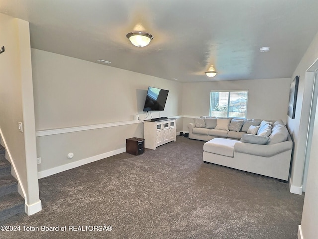 2929 Iron Wood Dr, Driggs, ID 83422 - living area featuring carpet, baseboards, and stairway