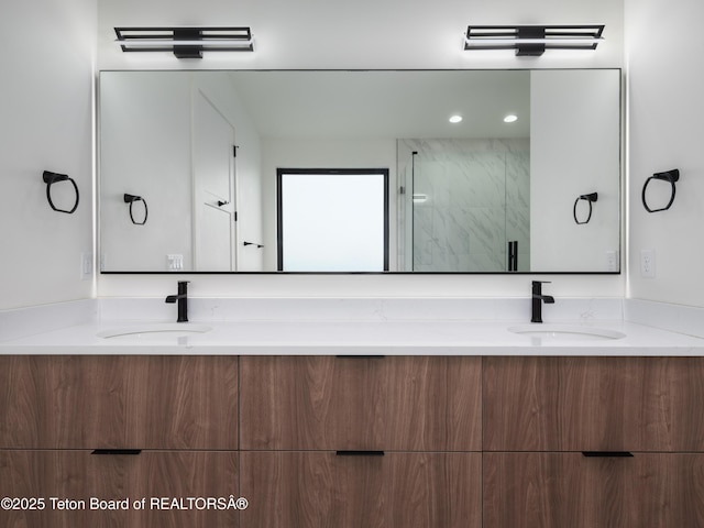 155 Sagewood Dr, Driggs, ID 83422 - bathroom featuring double vanity and a marble finish shower