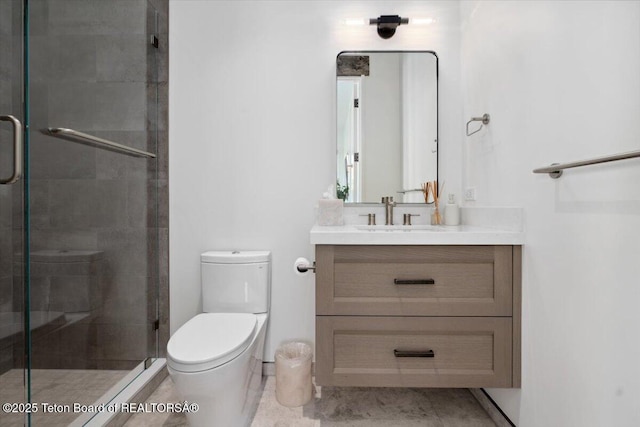 900 Mountain Bluebird Ct, Driggs, ID 83422 - bathroom featuring vanity, a stall shower, and toilet