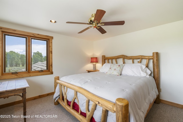 500 E Solitude Dr, Jackson, WY 83001 - bedroom with baseboards, light colored carpet, recessed lighting, and ceiling fan