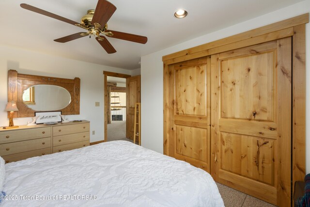500 E Solitude Dr, Jackson, WY 83001 - carpeted bedroom featuring recessed lighting and ceiling fan