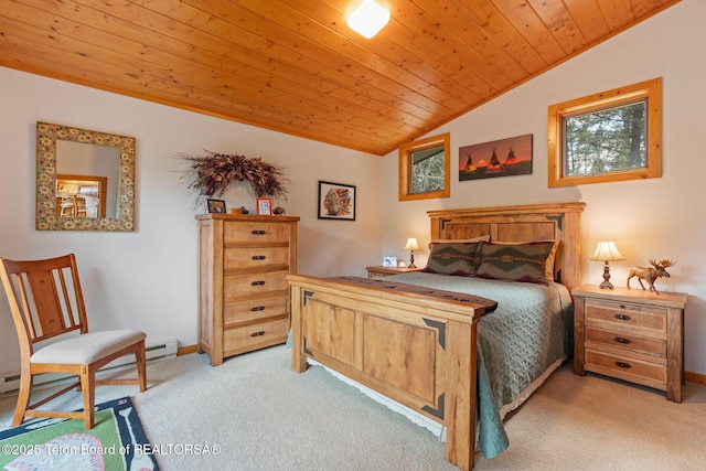 25655 Buffalo Run, Moran, WY 83013 - bedroom with vaulted ceiling, carpet, wooden ceiling, and baseboards