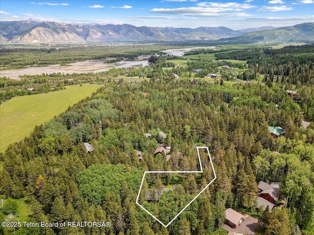 2825 S Sparrow Hawk Rd, Wilson, WY 83014 - aerial view of property's location with property parcel outlined and a mountain backdrop