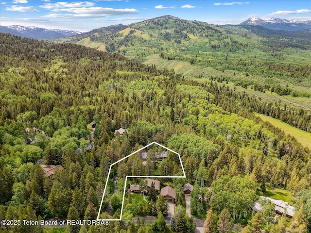 2825 S Sparrow Hawk Rd, Wilson, WY 83014 - aerial overview of property's location featuring a mountain backdrop and property boundaries highlighted