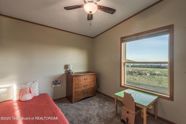 58 Blackhawk Trl, Boulder, WY 82923 - carpeted bedroom featuring lofted ceiling, ornamental molding, and baseboards