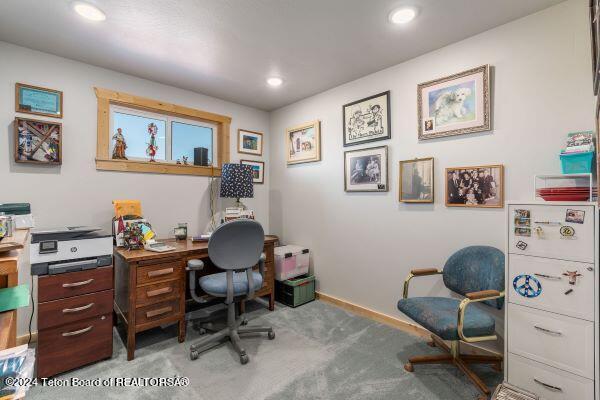 1516 Fischer Ln, Tetonia, ID 83452 - office area featuring carpet floors, baseboards, and recessed lighting