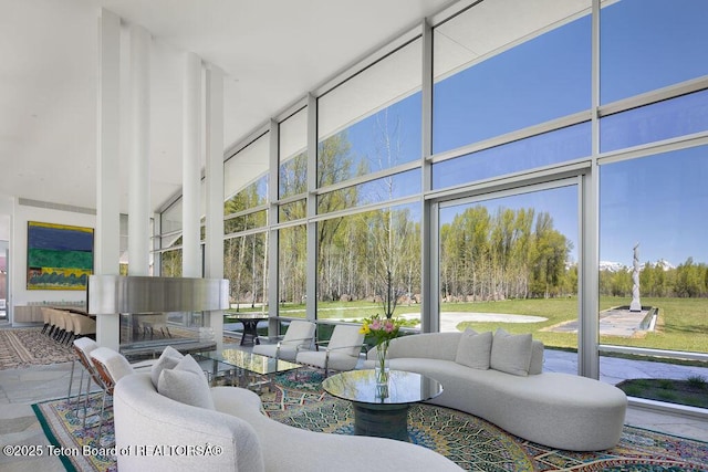 1120 S Thunder Rd, Wilson, WY 83014 - living room with a towering ceiling and floor to ceiling windows