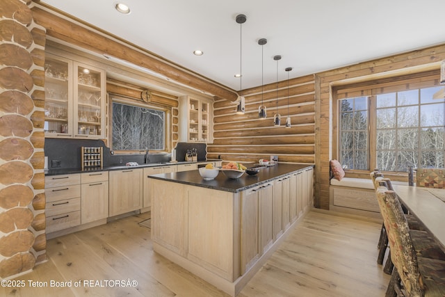 29 Bannock Cir, Victor, ID 83455 - office space featuring rustic walls, light wood-style flooring, recessed lighting, and a sink