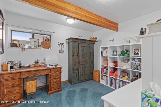 205 Betsy Ct, Bedford, WY 83112 - office featuring dark carpet, beamed ceiling, and baseboards