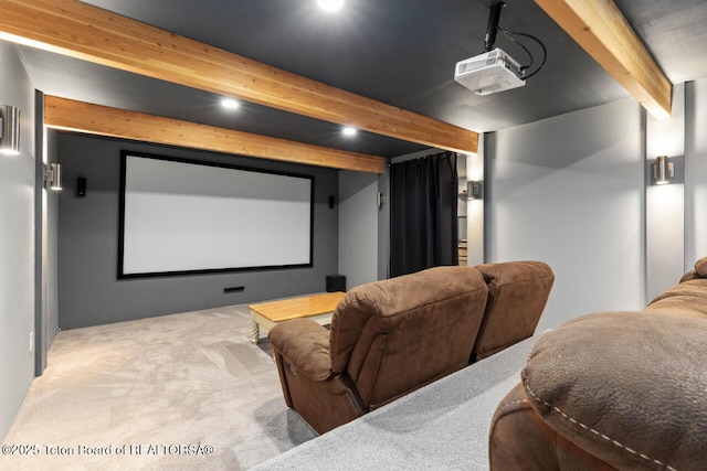 205 Betsy Ct, Bedford, WY 83112 - carpeted cinema room featuring beamed ceiling and recessed lighting