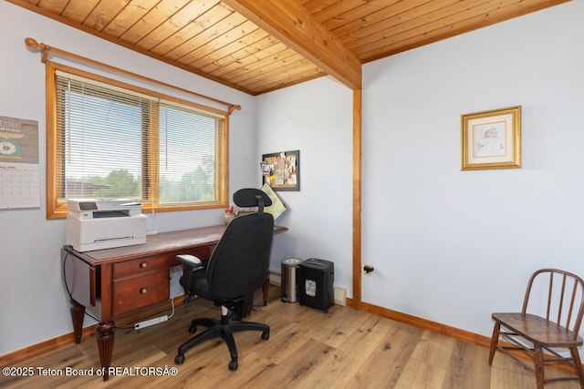 205 Betsy Ct, Bedford, WY 83112 - office space with wooden ceiling with exposed beams, light wood-style floors, and baseboards