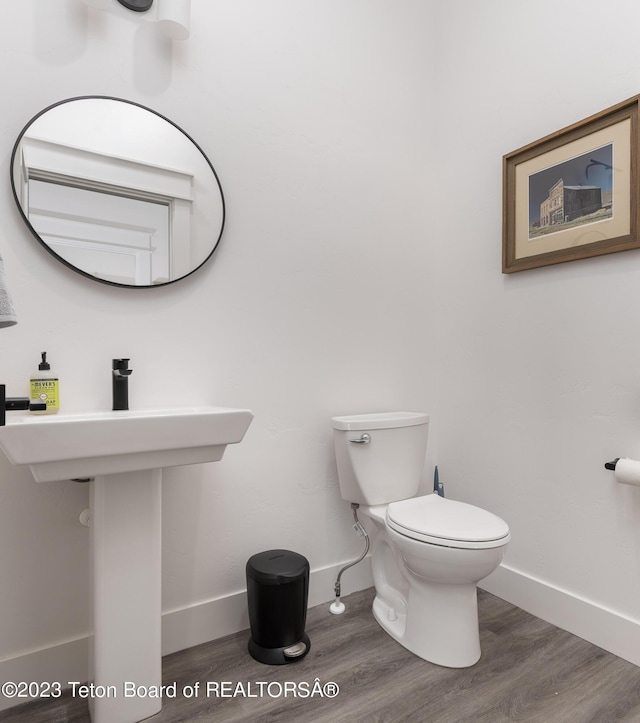 6118 Hatfield Way, Driggs, ID 83422 - half bath with baseboards, toilet, and wood finished floors