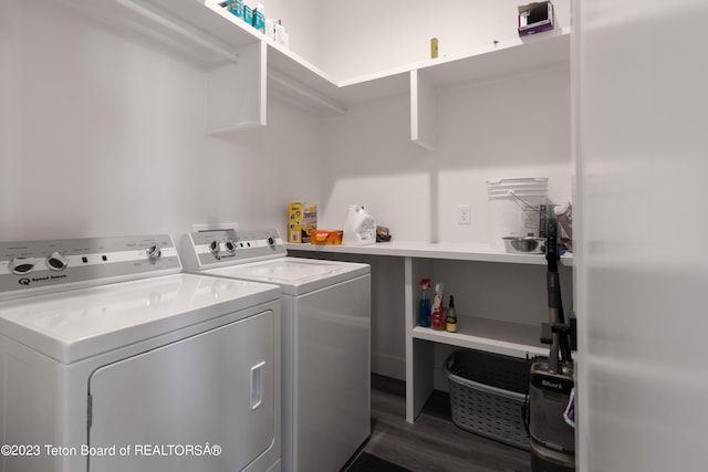 6118 Hatfield Way, Driggs, ID 83422 - laundry room with washer and dryer and dark wood-style floors