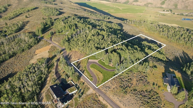 2540 Trader Rd, Jackson, WY 83001 - aerial view of property's location with property boundaries highlighted and rural landscape