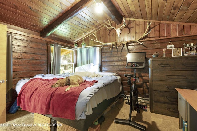 4075 Jarvis Ln, Wilson, WY 83014 - bedroom featuring carpet floors, wood ceiling, and lofted ceiling