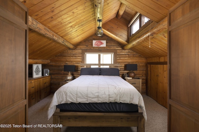 4075 Jarvis Ln, Wilson, WY 83014 - carpeted bedroom with wood ceiling and rustic walls