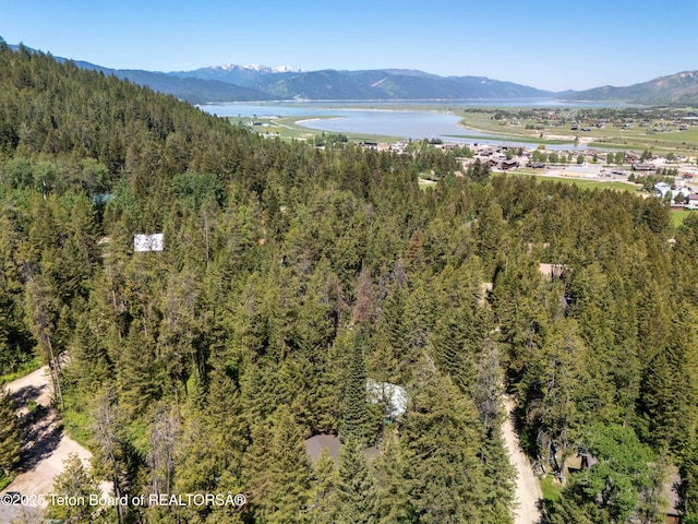 739 Pinecrest, Alpine, WY 83128 - view of mountain backdrop with a large body of water and a heavily wooded area