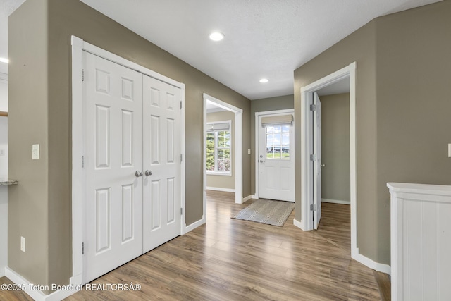 560 Appaloosa Trl, Driggs, ID 83422 - entryway featuring baseboards, wood finished floors, and recessed lighting