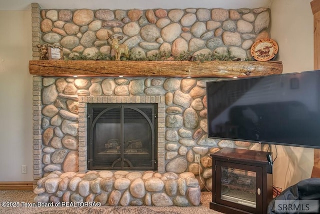 4770 Deer Dr, Island Park, ID 83429 - detailed view of a stone fireplace and carpet