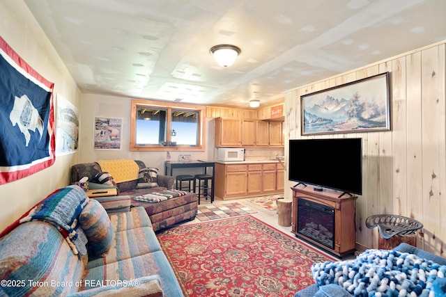 196 Soda Springs Dr, Dubois, WY 82513 - living area with wooden walls