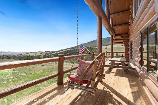 196 Soda Springs Dr, Dubois, WY 82513 - wooden terrace featuring a mountain view