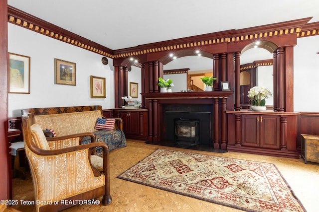 1255 Lost Crk, Thayne, WY 83127 - living area with decorative columns and ornamental molding