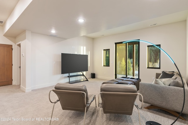 5170 Meandering Moose Dr, Victor, ID 83455 - living area with light colored carpet, baseboards, and recessed lighting