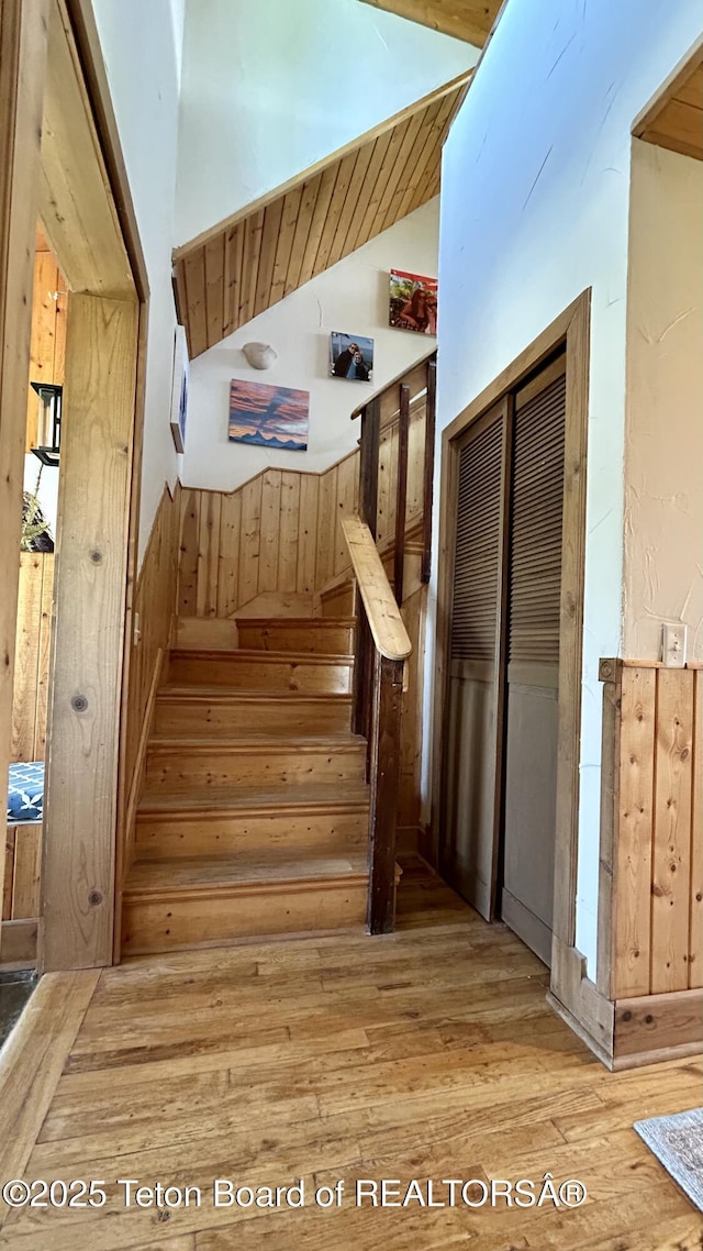 1890 Leigh Creek Ests, Tetonia, ID 83452 - staircase featuring wood finished floors and vaulted ceiling