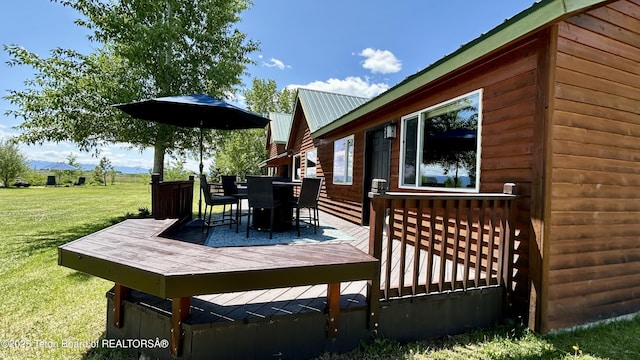 1890 Leigh Creek Ests, Tetonia, ID 83452 - wooden terrace with a lawn and outdoor dining area