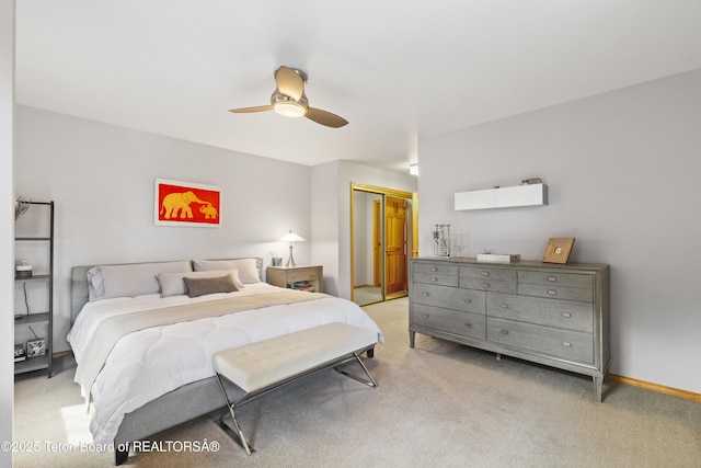 207 W Snow King Ave, Jackson, WY 83001 - bedroom with light colored carpet, a closet, ceiling fan, and baseboards