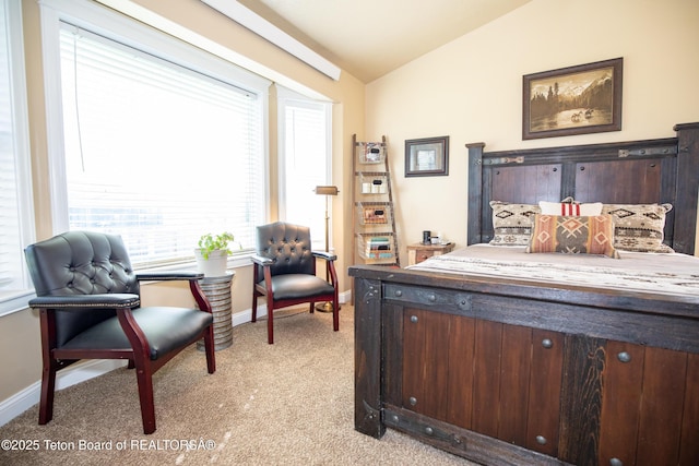 28 Brushwood Dr, Star Valley Ranch, WY 83127 - bedroom with light carpet, vaulted ceiling, and baseboards