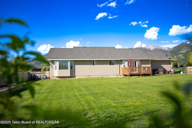 28 Brushwood Dr, Star Valley Ranch, WY 83127 - rear view of property featuring a deck with mountain view and crawl space