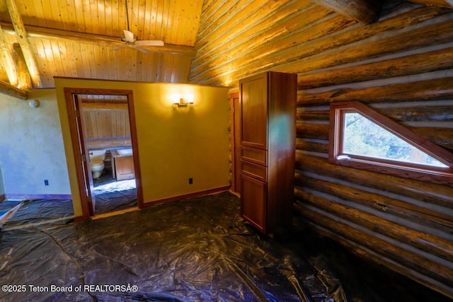 3392 Bainbridge Dr, Tetonia, ID 83452 - spare room featuring rustic walls, wooden ceiling, and a high ceiling