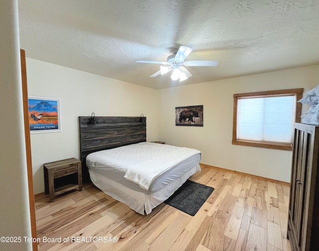 485 E Little Ave, Driggs, ID 83422 - bedroom featuring light wood finished floors, a textured ceiling, baseboards, and a ceiling fan