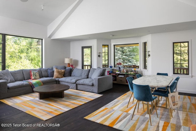 185 S Swan Rd, Jackson, WY 83001 - living room with high vaulted ceiling and wood finished floors