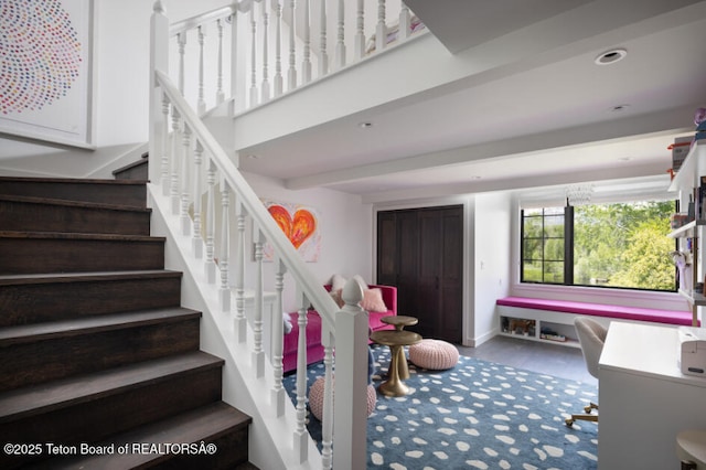 185 S Swan Rd, Jackson, WY 83001 - stairway featuring baseboards and recessed lighting