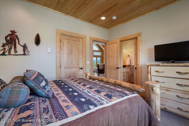 2321 S 3500 W, Driggs, ID 83422 - bedroom with wooden ceiling, crown molding, carpet, and recessed lighting